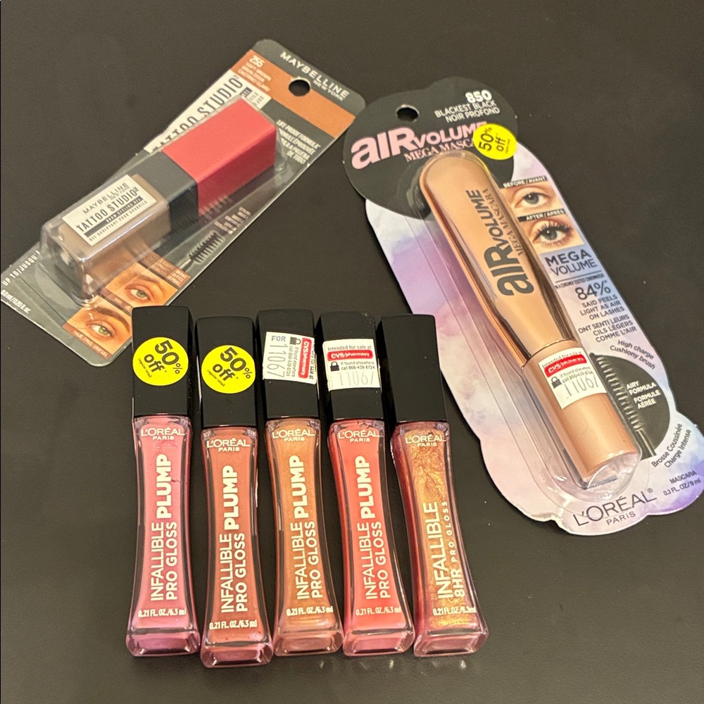 L'Oreal Infallible Plump Lip Gloss and Air Volume Mascara Set - Pink and Nude